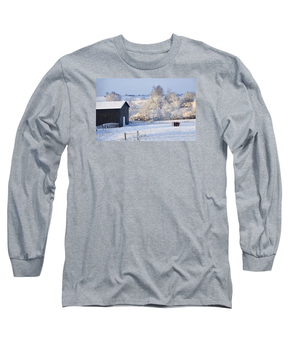 Landscape Long Sleeve T-Shirt featuring the photograph Winter barn 1 by Sam Davis Johnson