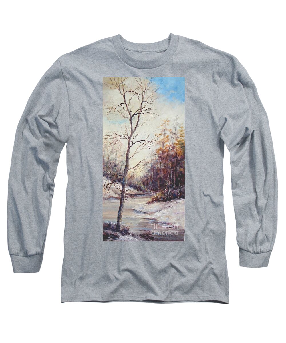Vertical Long Sleeve T-Shirt featuring the painting Winter Tree by Virginia Potter