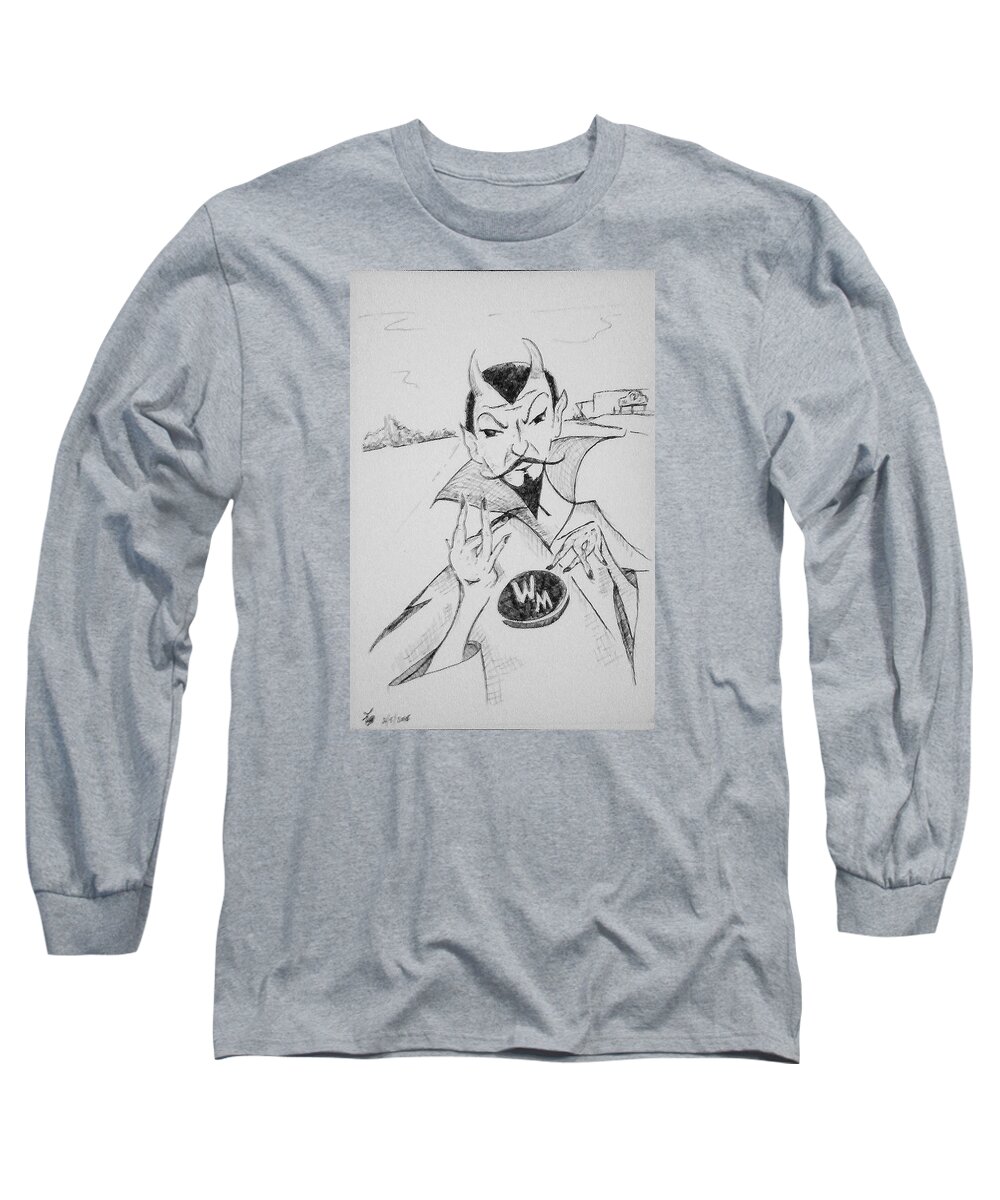 Devil Long Sleeve T-Shirt featuring the drawing WM Blue Devils Sign by Loretta Nash