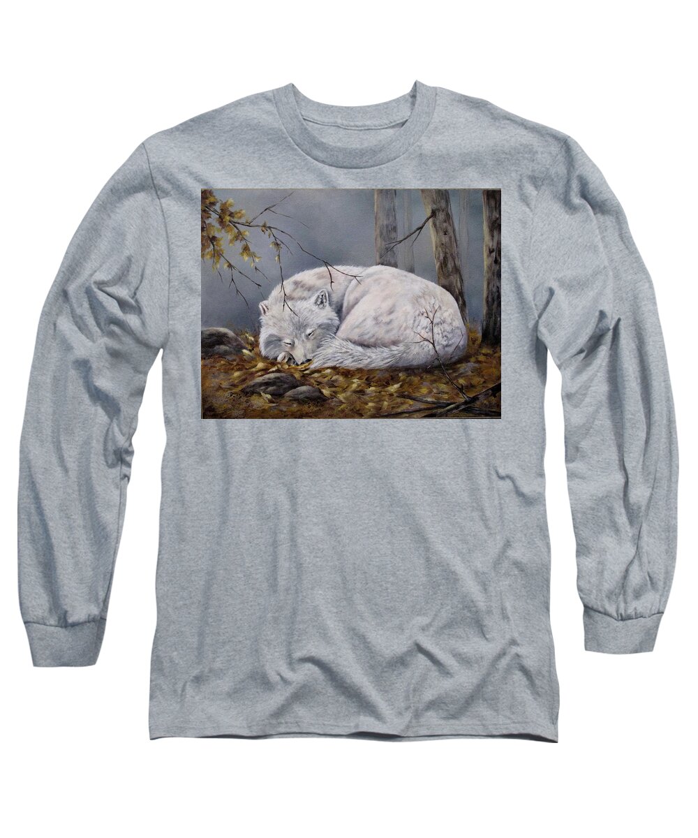Wolf Long Sleeve T-Shirt featuring the painting Wolf Dreams by Mary McCullah