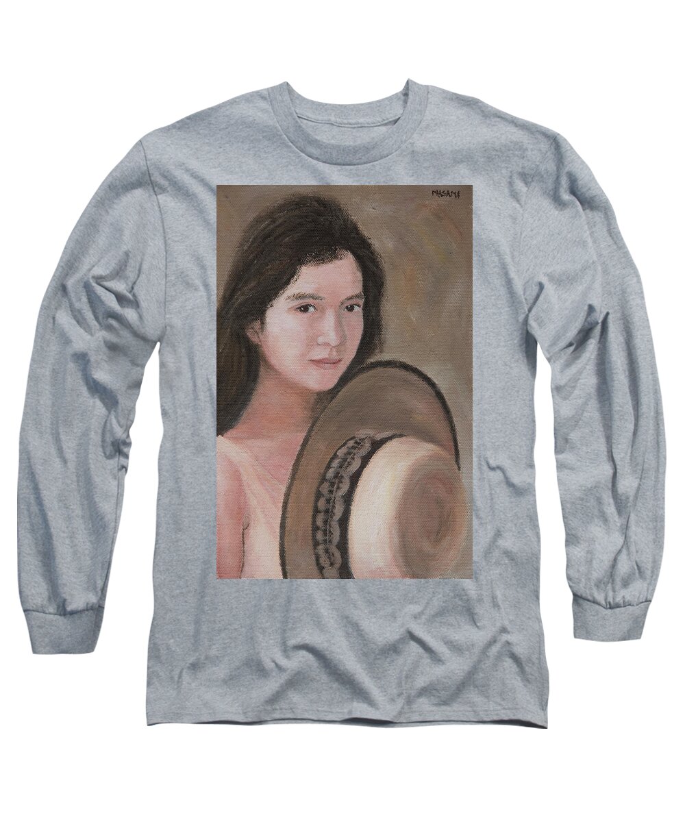 Portrait Long Sleeve T-Shirt featuring the painting Woman With Hat by Masami Iida