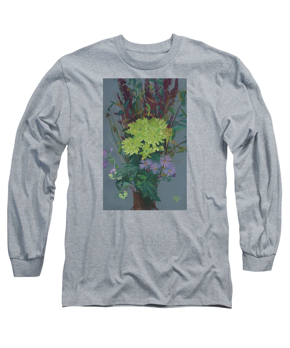 Pastel Painting Long Sleeve T-Shirt featuring the pastel Yellow chrysanthemum by Julia Khoroshikh