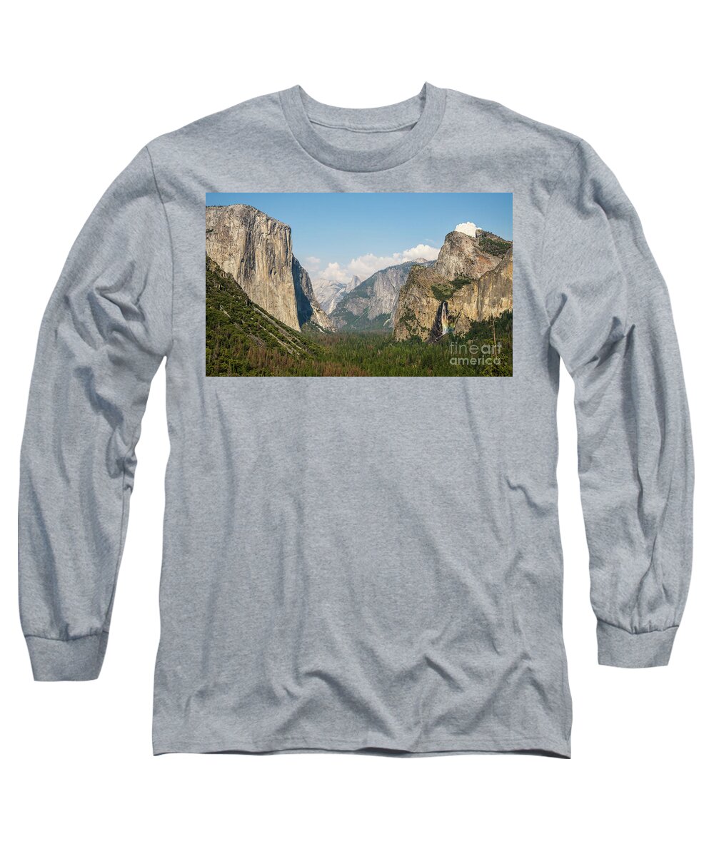 Yosemite Tunnel View With Bridalveil Rainbow By Michael Tidwell Long Sleeve T-Shirt featuring the photograph Yosemite Tunnel View with Bridalveil Rainbow by Michael Tidwell by Michael Tidwell