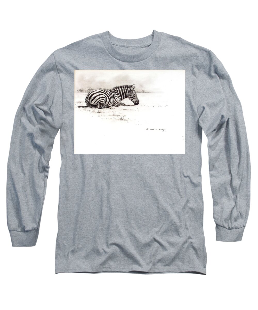 Wildlife Paintings Long Sleeve T-Shirt featuring the painting Zebra Sketch by Alan M Hunt