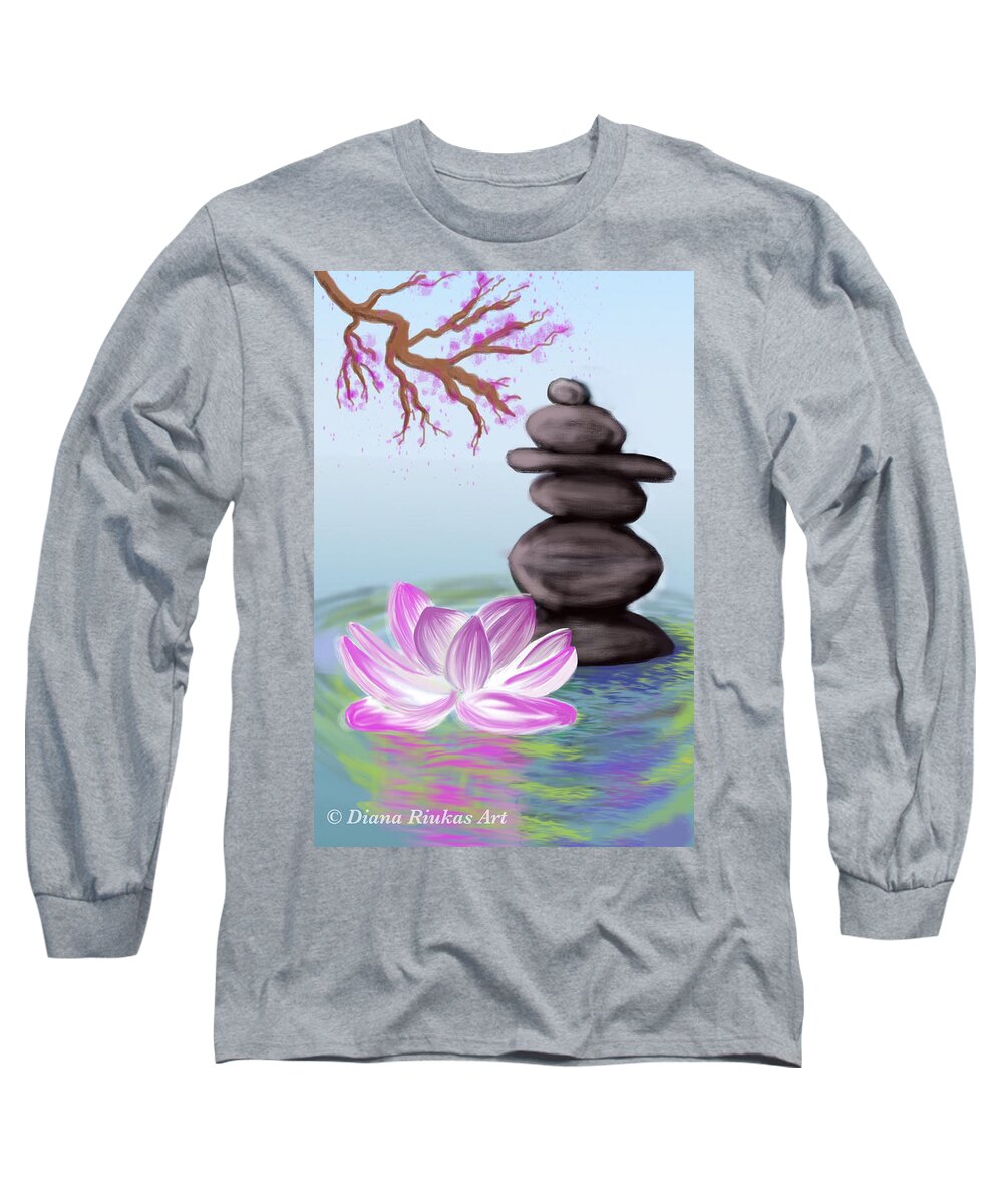 Zen Long Sleeve T-Shirt featuring the digital art Zen Pool- Blue by Serenity Studio Art