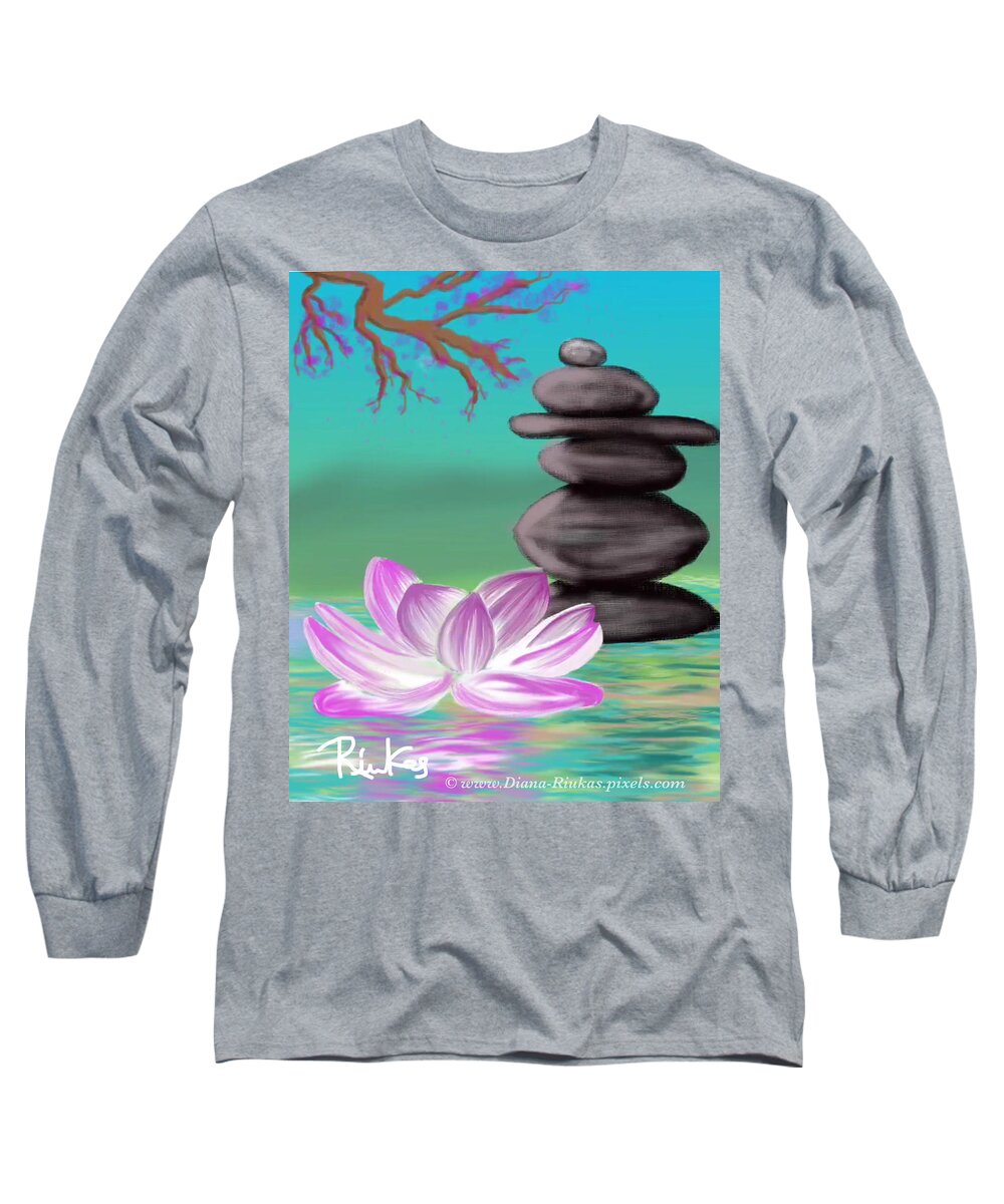 Zen Pool Long Sleeve T-Shirt featuring the digital art Zen Pool- Turquoise by Serenity Studio Art
