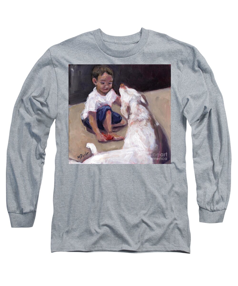 Boy And His Dog Long Sleeve T-Shirt featuring the painting Zoom Groom by Molly Poole