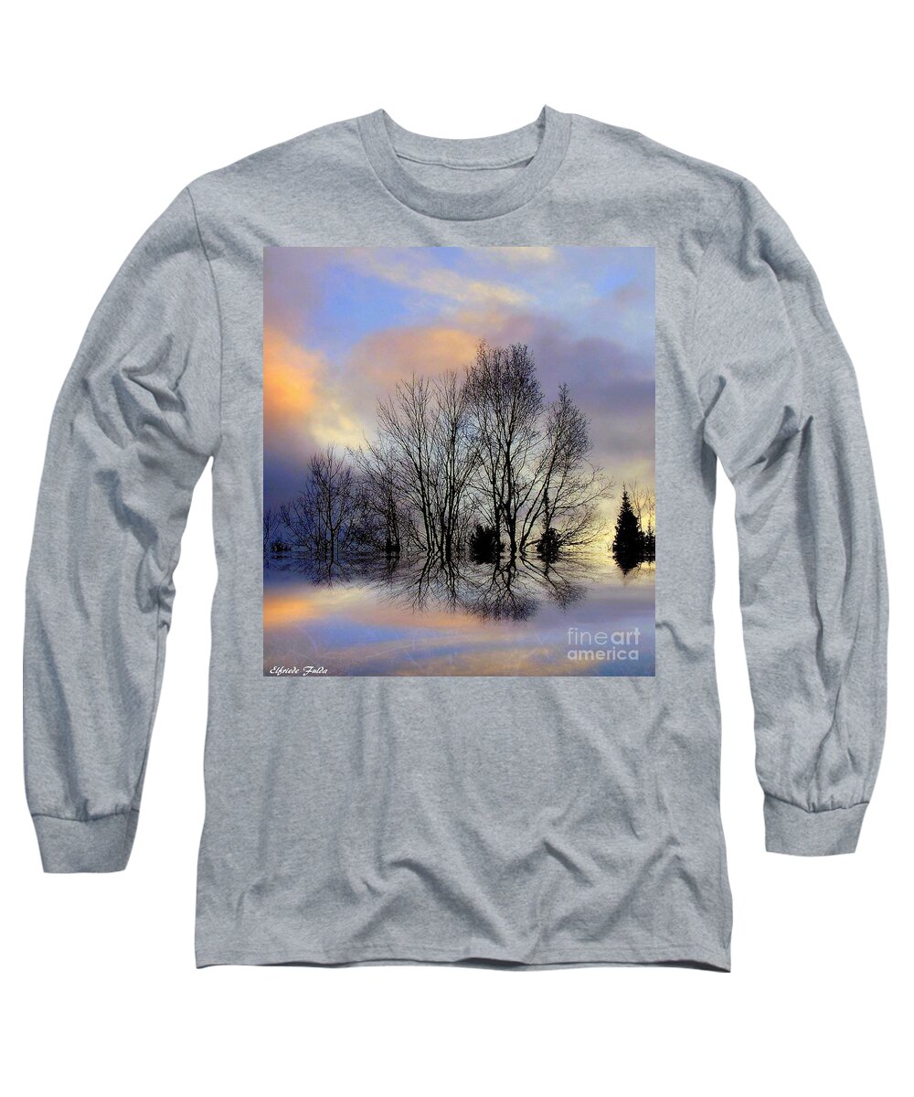 Autumn Long Sleeve T-Shirt featuring the mixed media Dusk #1 by Elfriede Fulda