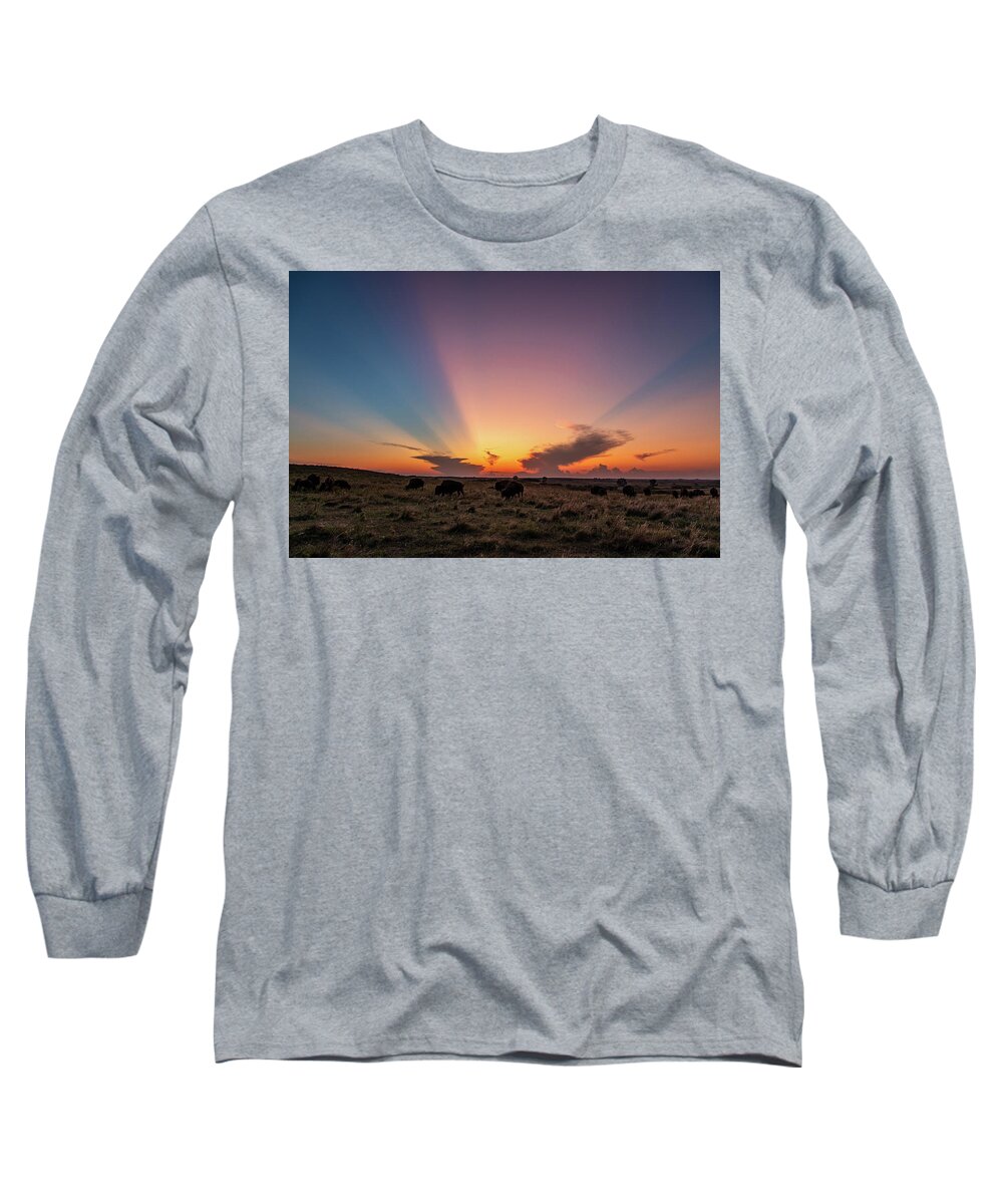 Jay Stockhaus Long Sleeve T-Shirt featuring the photograph Kansas Flint Hills Sunset #1 by Jay Stockhaus