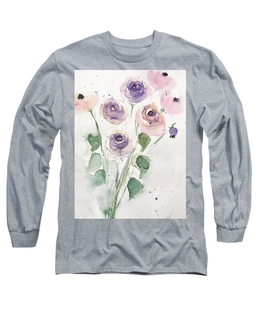 Purple Long Sleeve T-Shirt featuring the painting Purple Flowers Art #1 by Britta Zehm