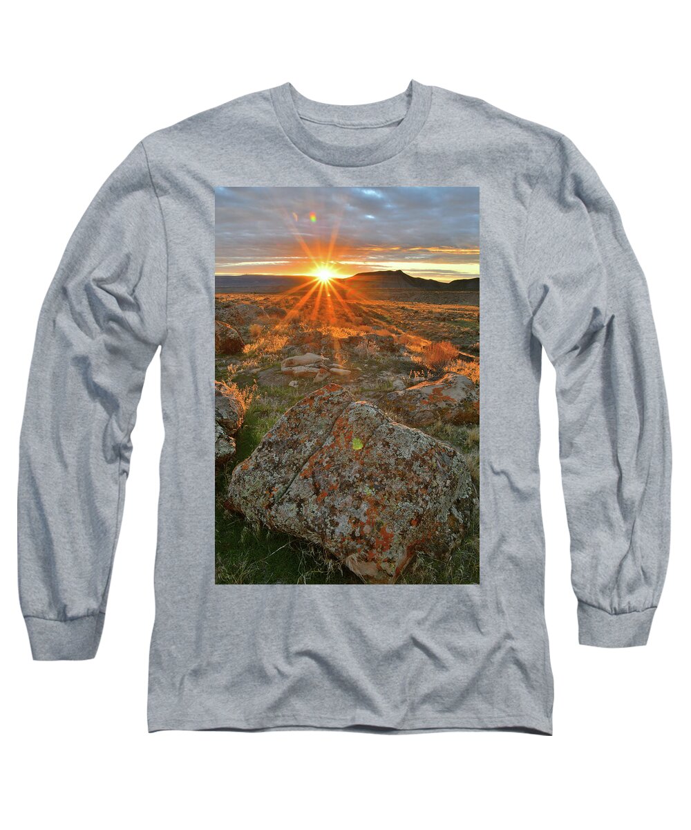 Book Cliffs Long Sleeve T-Shirt featuring the photograph Sunset Light on Book Cliff Boulders #1 by Ray Mathis