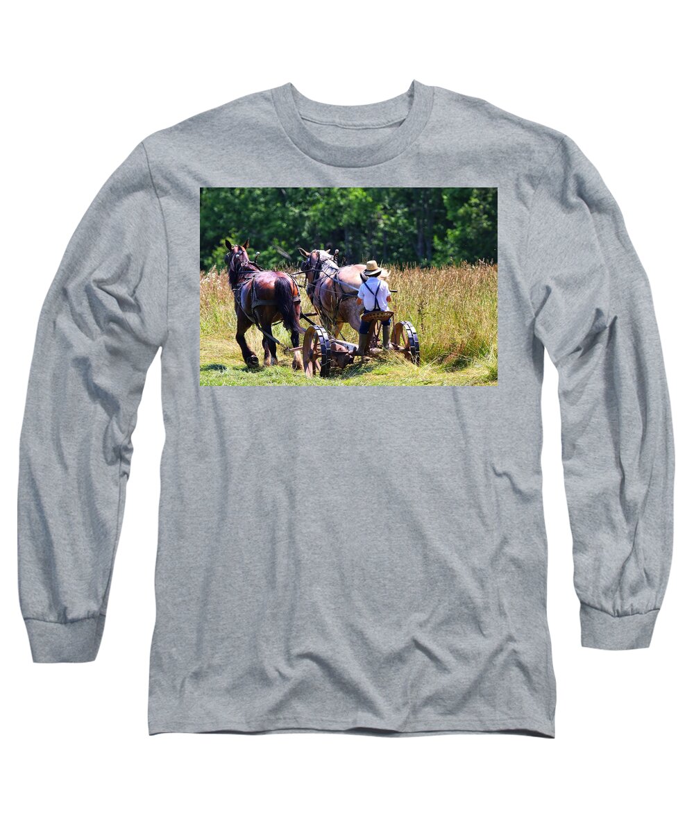 Amish Long Sleeve T-Shirt featuring the photograph Amish farming #2 by Susan Jensen