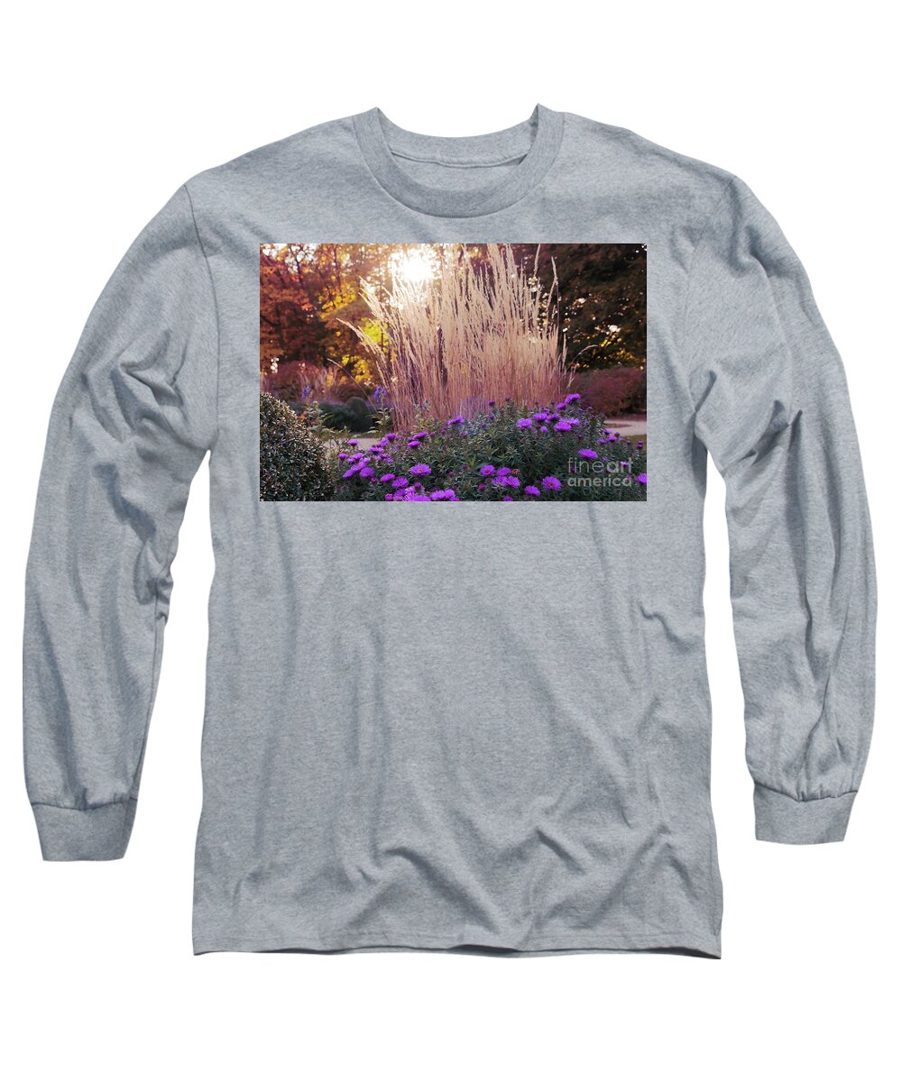 A Flower Bed In The Autumn Park By Marina Usmanskaya Long Sleeve T-Shirt featuring the photograph A flower bed in the autumn park by Marina Usmanskaya