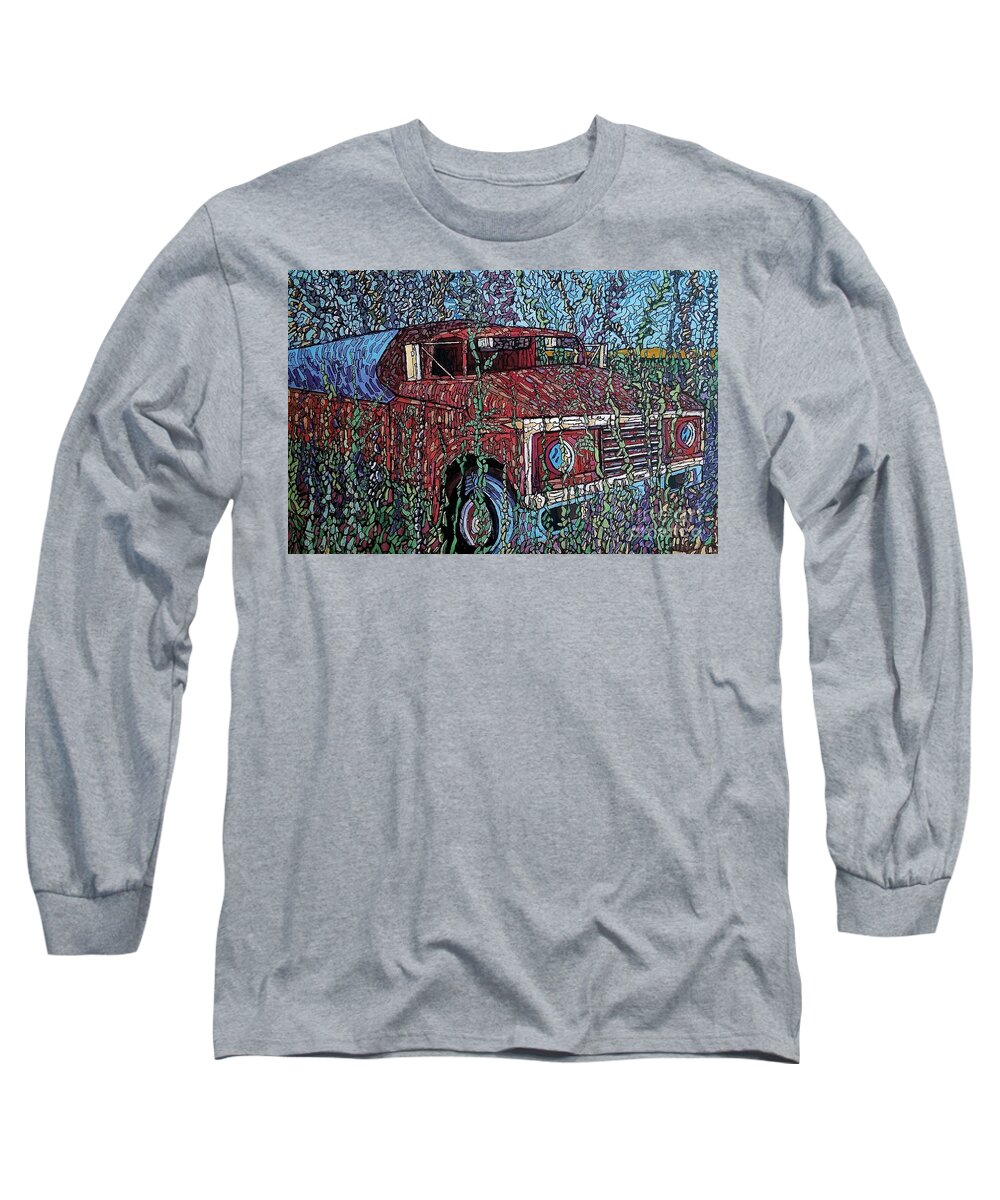 Sea Long Sleeve T-Shirt featuring the painting Abandoned Oil Truck by Michael Graham