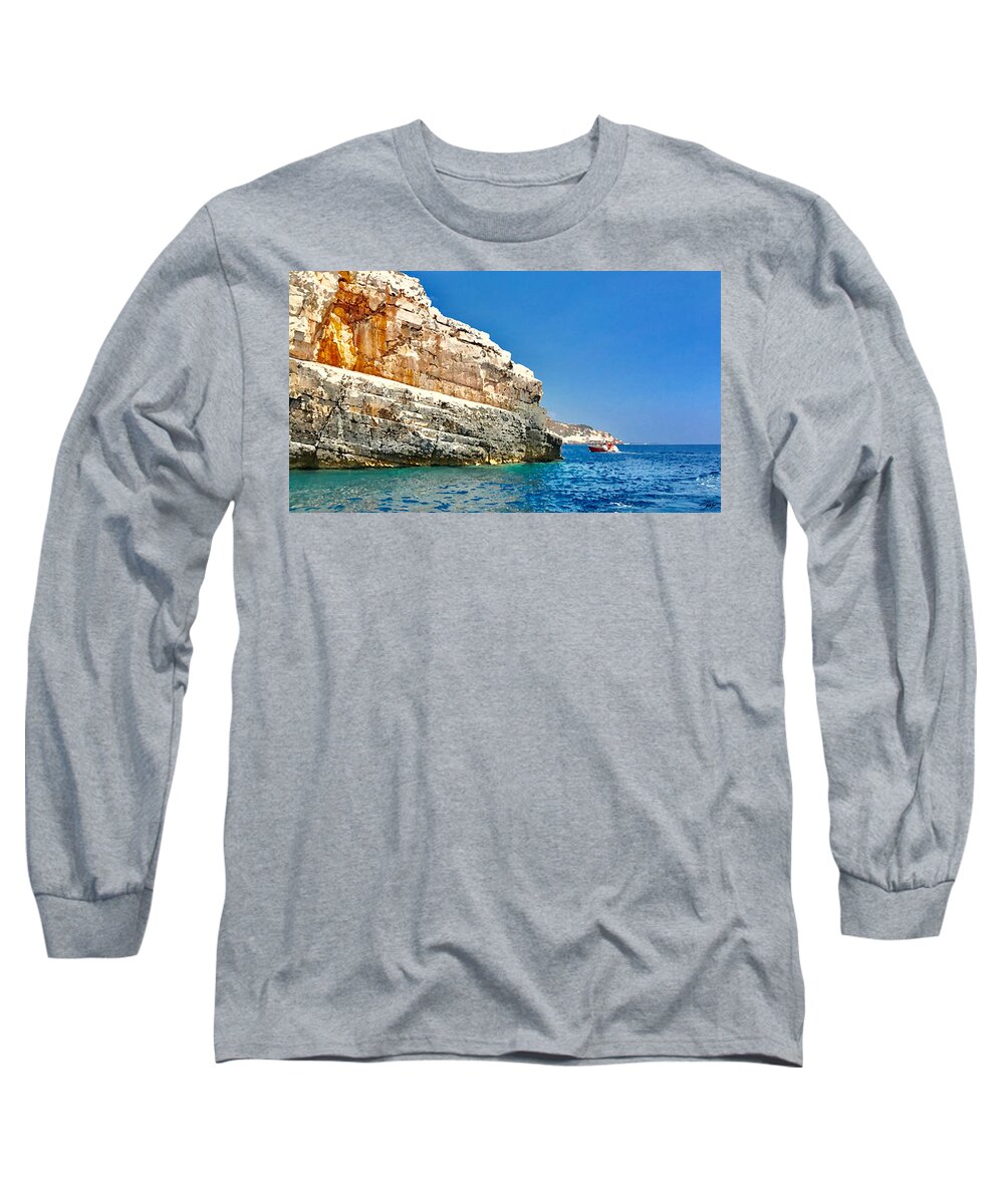 Adriatic Sea Long Sleeve T-Shirt featuring the photograph Adriatic Cliffs by Tom Johnson