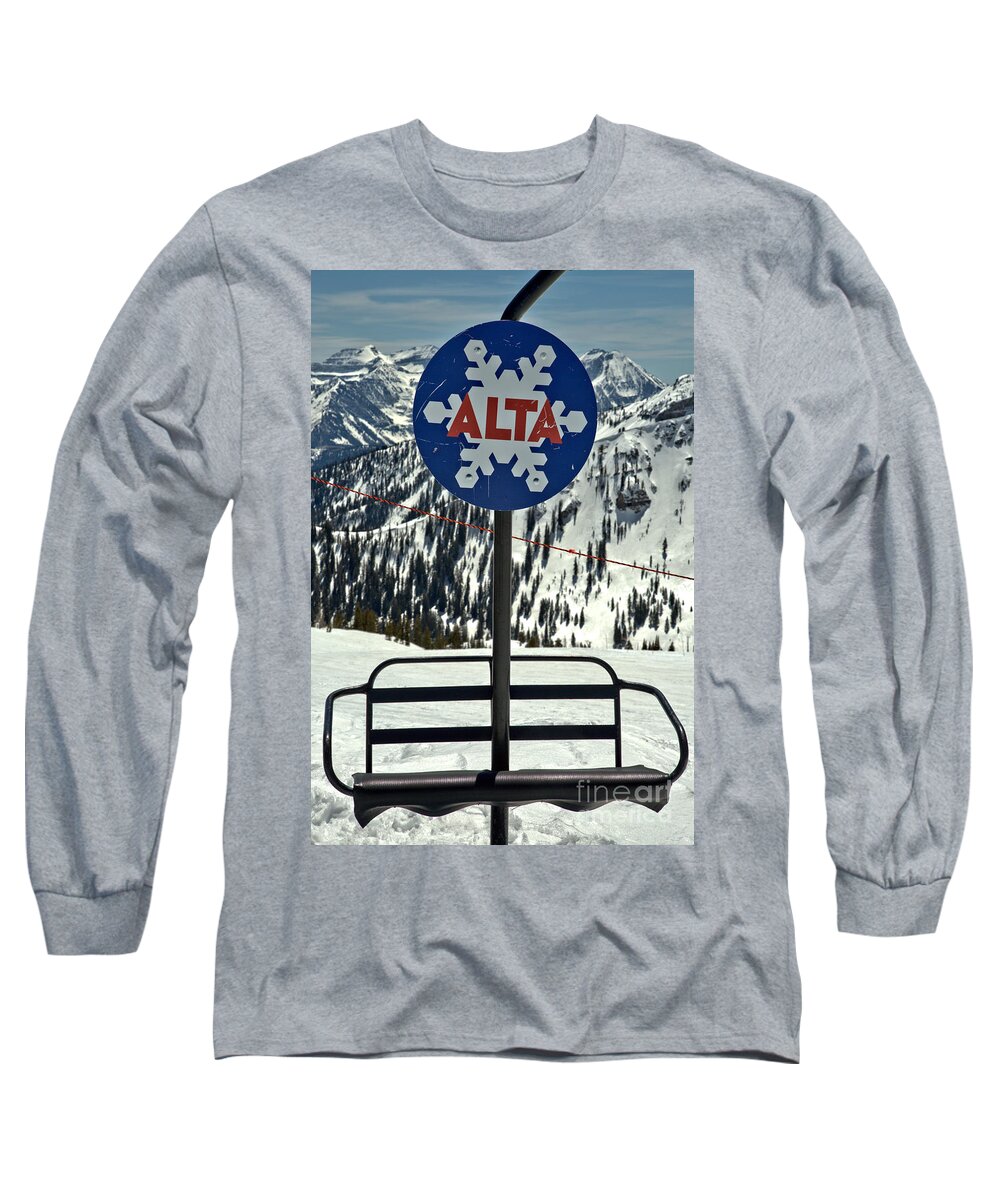 Alta Long Sleeve T-Shirt featuring the photograph Alta Ski Lift Chair by Adam Jewell