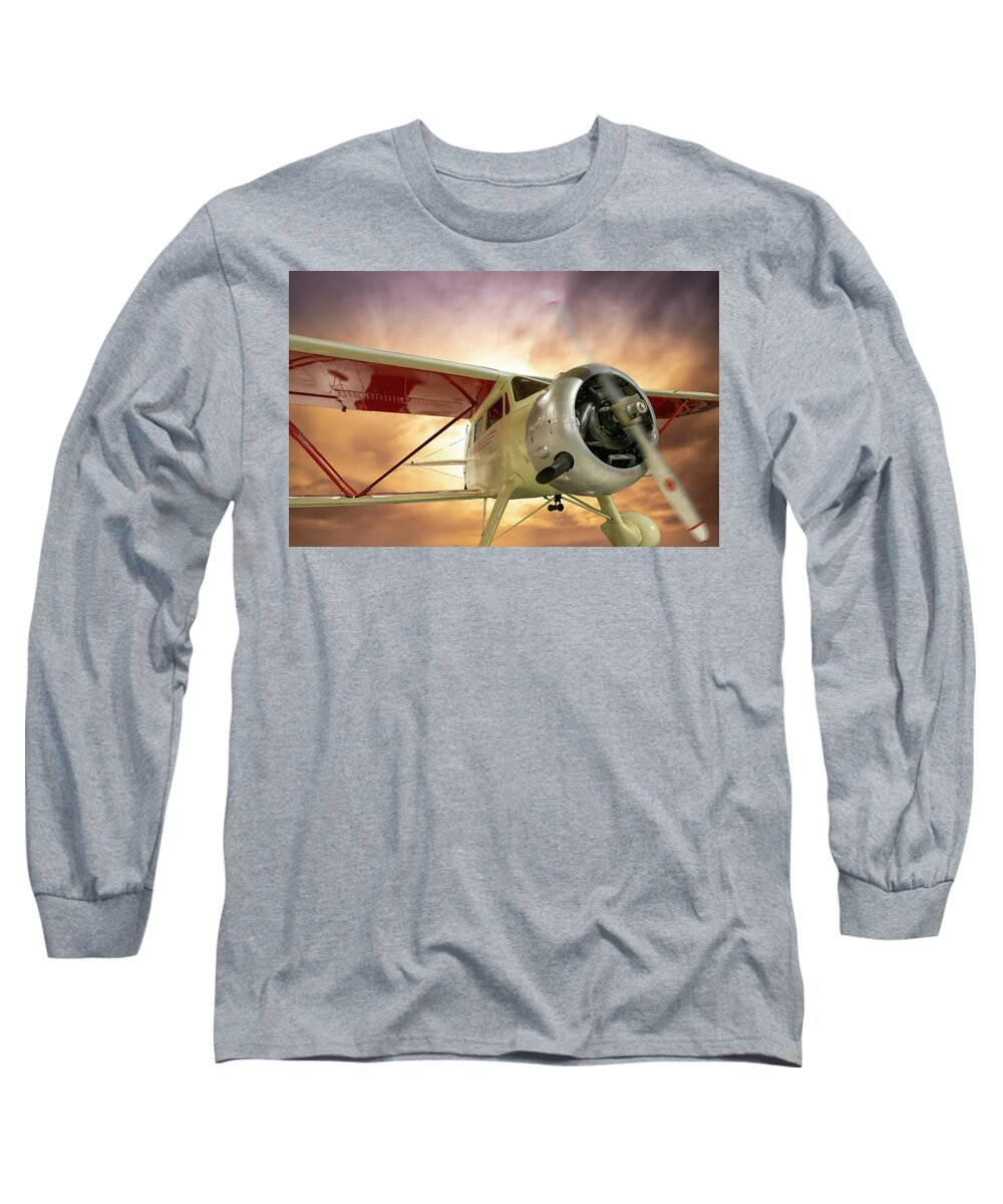 2018-10-16. Airplane. Aeroplane Long Sleeve T-Shirt featuring the photograph An Old Waco EQC-6 by Phil And Karen Rispin