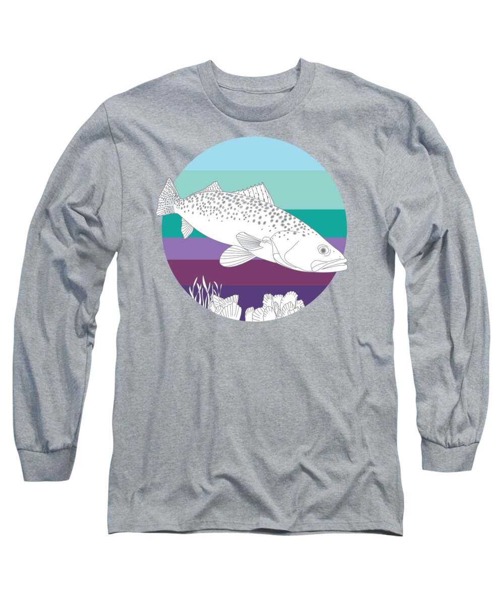 Spotted Seatrout Long Sleeve T-Shirt featuring the digital art Speckled Trout On Oyster by Kevin Putman