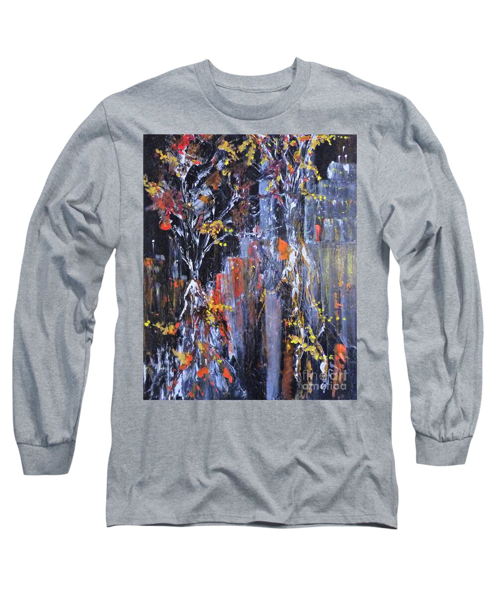 Abstract Long Sleeve T-Shirt featuring the painting Autumn in the City by Sharon Williams Eng