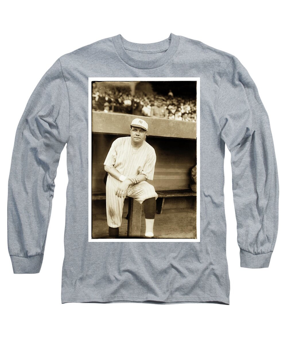 Babe Ruth Baseball 1921 Long Sleeve T-Shirt by Carlos Diaz