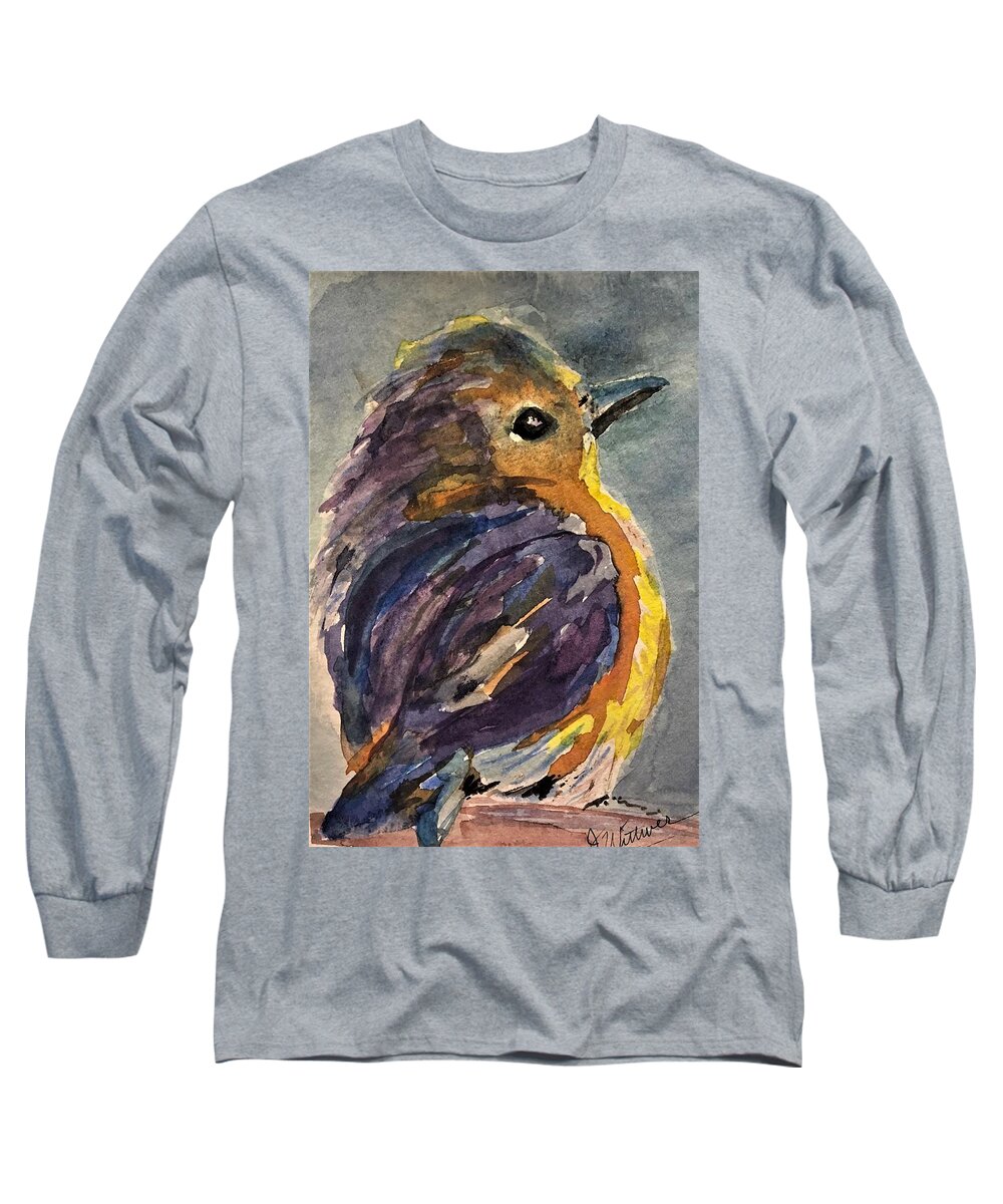 Bird Long Sleeve T-Shirt featuring the painting Baby Bird by Julie Wittwer