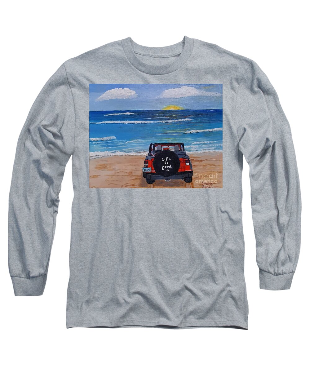 Jeep On Beach Long Sleeve T-Shirt featuring the painting Beach Less Traveled by Elizabeth Mauldin