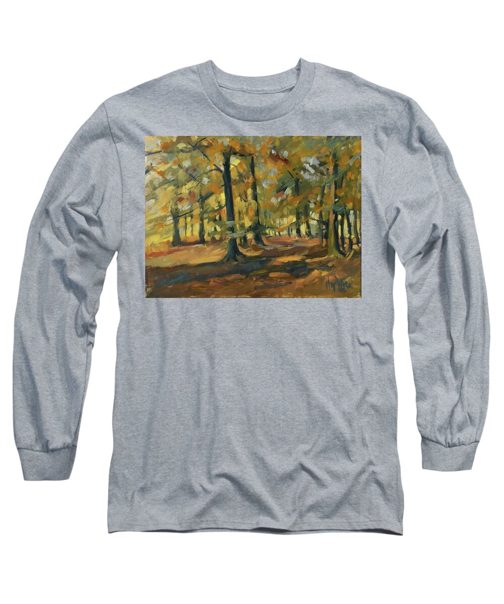 Forest Long Sleeve T-Shirt featuring the painting Beeches in Autumn by Nop Briex