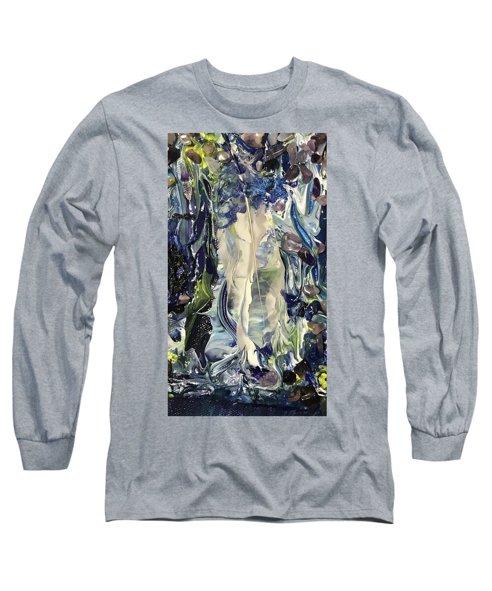 Spirit; Feathers; Meta Physical Long Sleeve T-Shirt featuring the painting Behind the Veil by Kicking Bear Productions