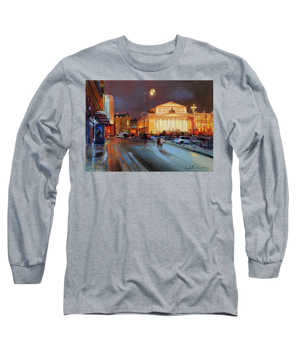 Overnight Long Sleeve T-Shirt featuring the painting Big lights Big. Theatre square. by Alexey Shalaev