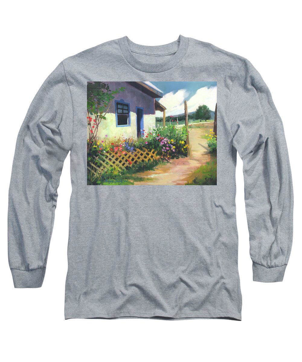 Landscape Long Sleeve T-Shirt featuring the painting Blue Taos by Carolyne Hawley