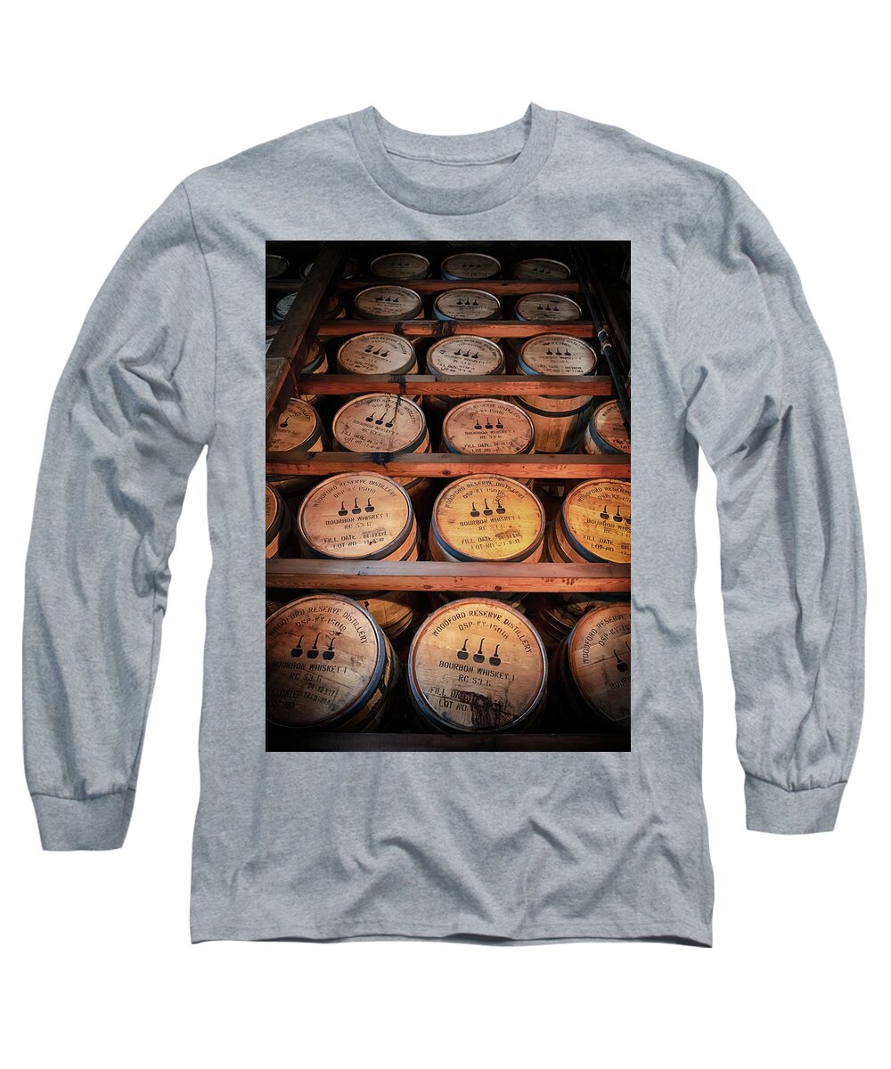Bourbon Long Sleeve T-Shirt featuring the photograph Bourbon Barrels in the Rick by Susan Rissi Tregoning