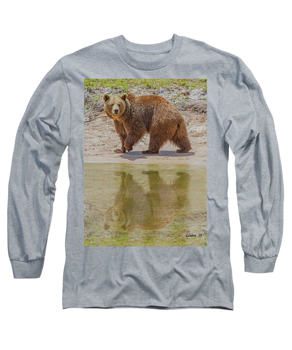 Brown Bear Long Sleeve T-Shirt featuring the photograph Brown Bear Reflection by Larry Linton