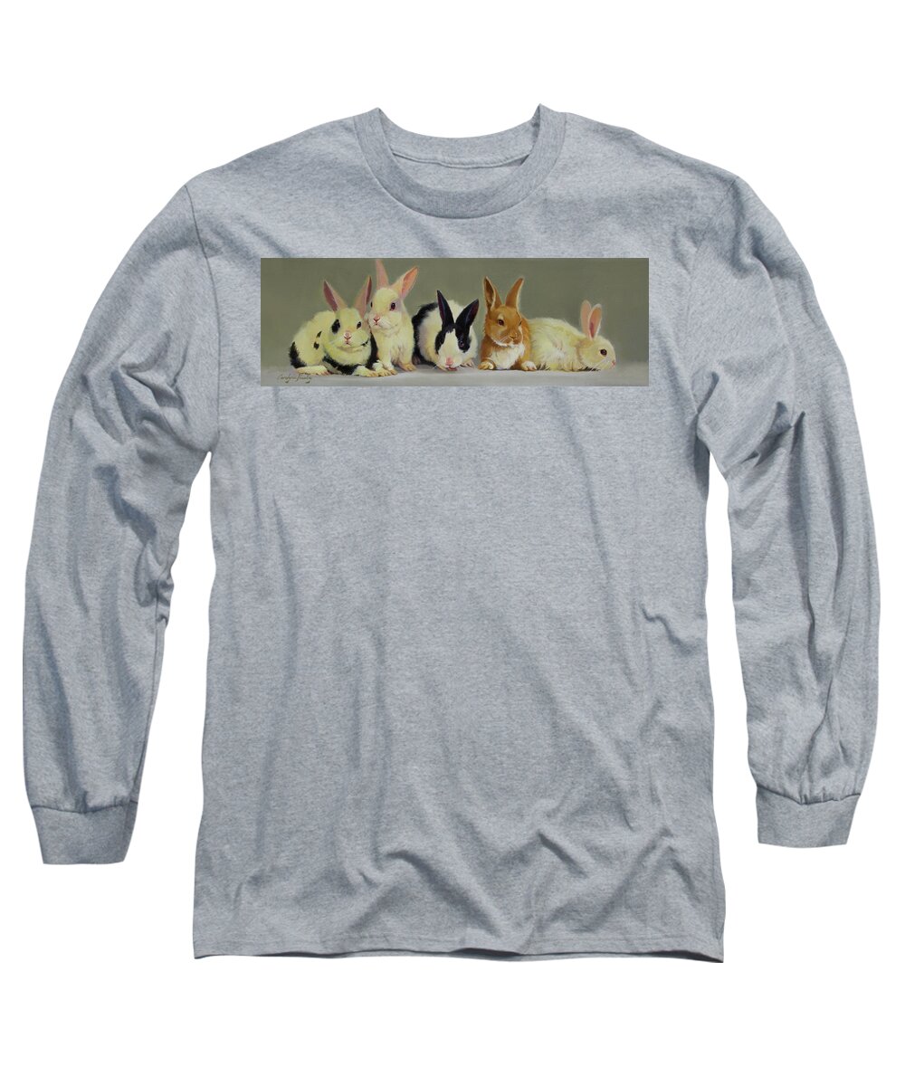 Farm Animals Long Sleeve T-Shirt featuring the painting Bunny Babies by Carolyne Hawley