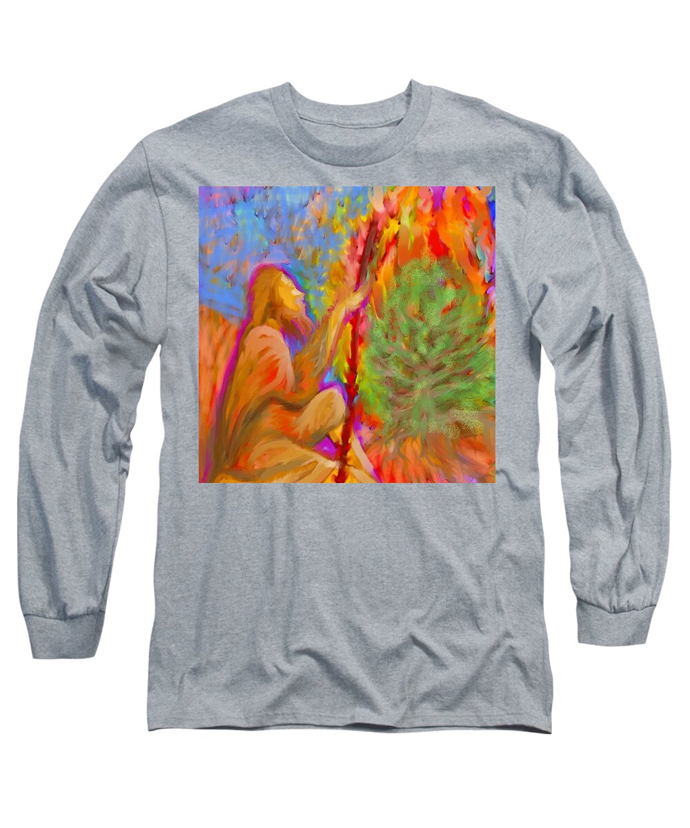Yhwh Long Sleeve T-Shirt featuring the painting Burning Bush of YHWH by Hidden Mountain