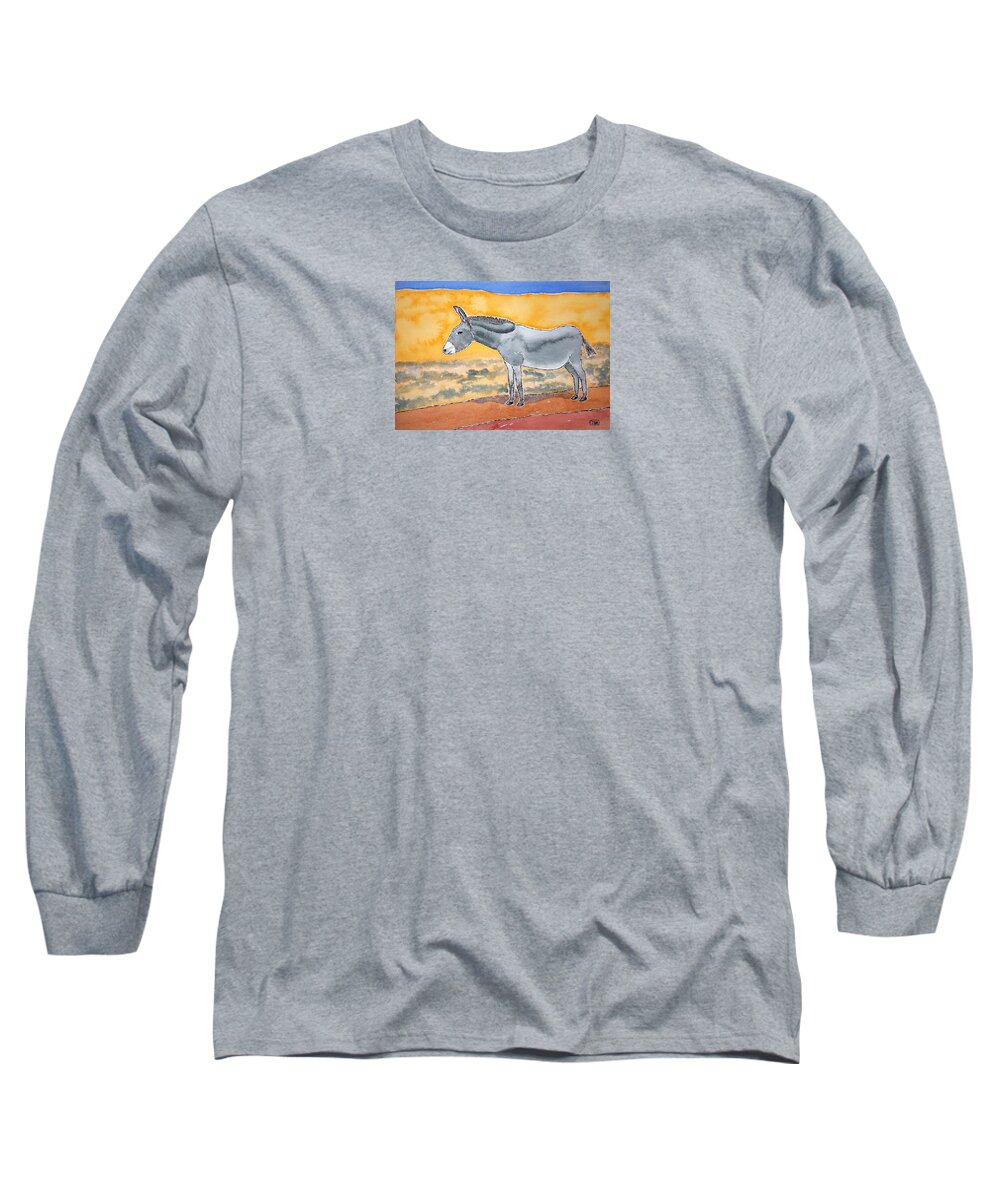 Watercolor Long Sleeve T-Shirt featuring the painting Burro Lore by John Klobucher