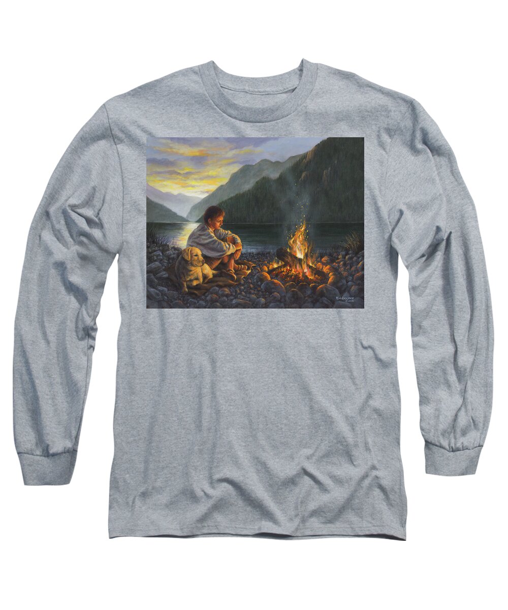 Campfire Long Sleeve T-Shirt featuring the painting Campfire Companions by Kim Lockman