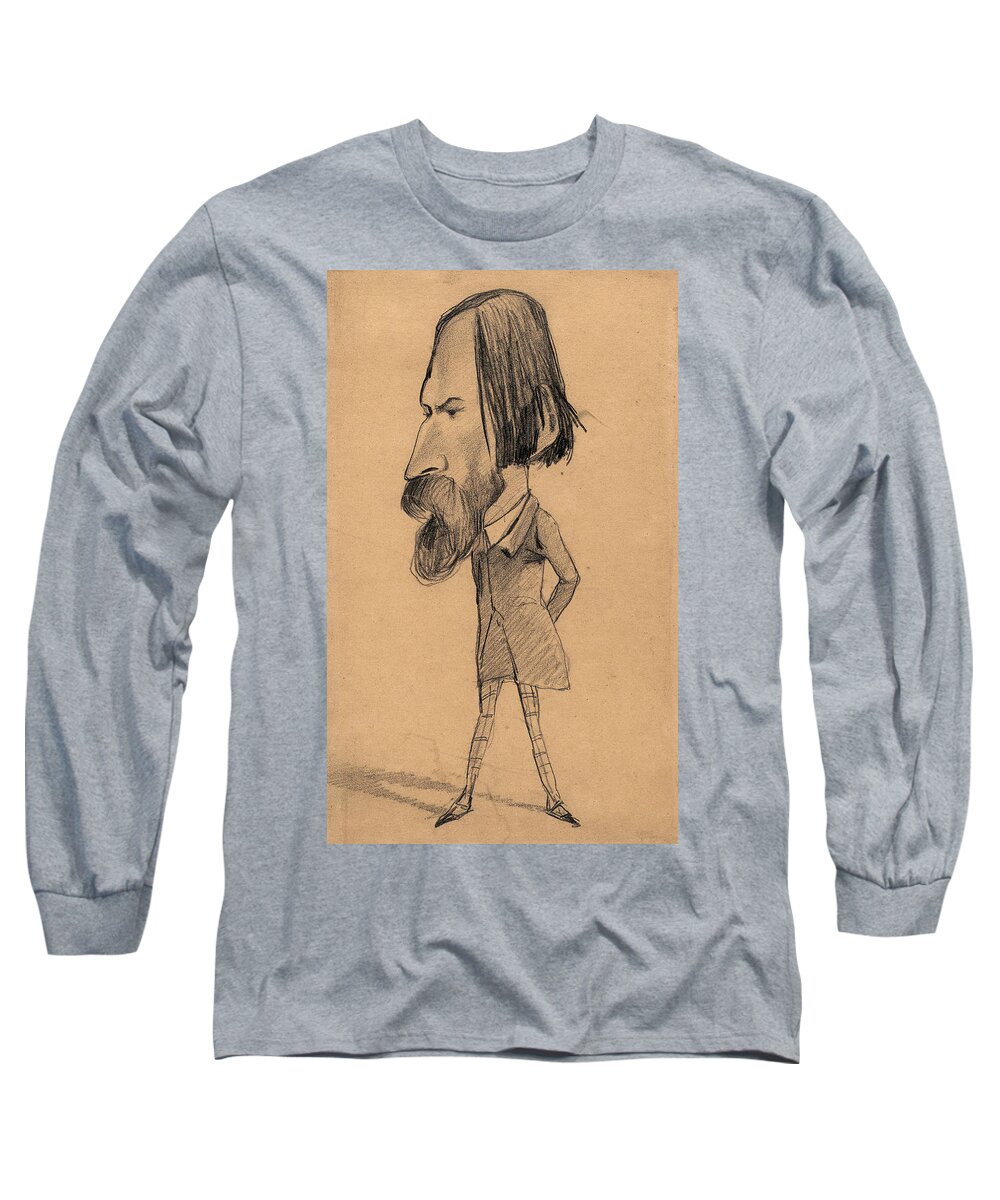 19th Century Art Long Sleeve T-Shirt featuring the drawing Caricature of Auguste Vacquerie by Claude Monet