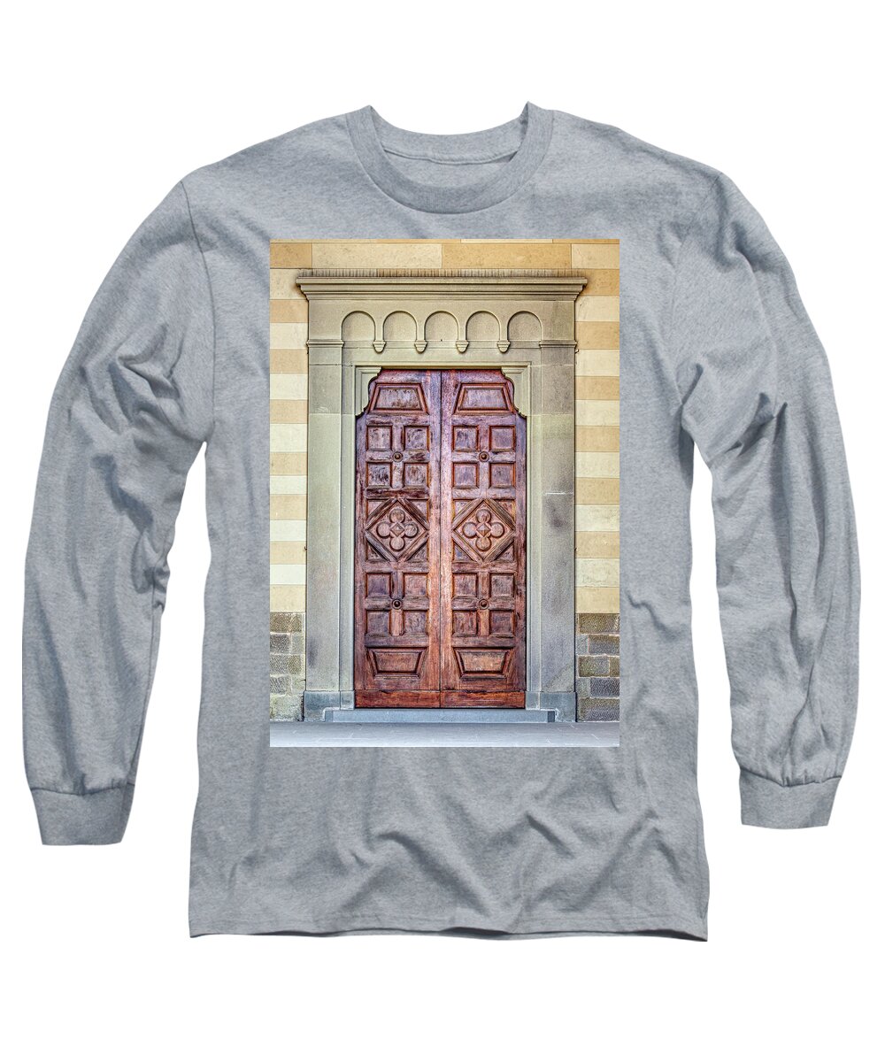 Medieval Long Sleeve T-Shirt featuring the photograph Carved Door of Cortona by David Letts