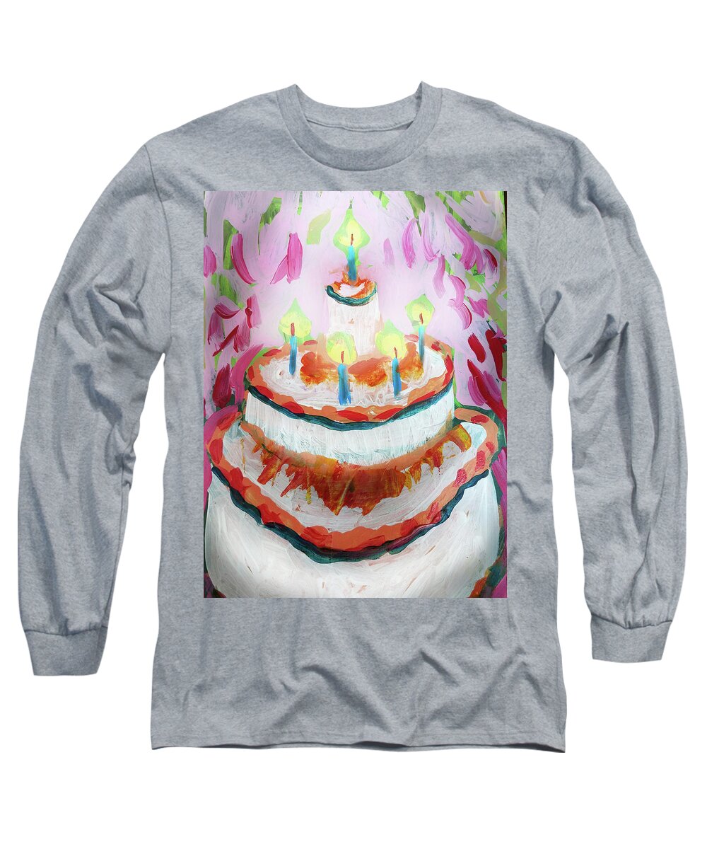 Candles Long Sleeve T-Shirt featuring the painting Celebration cake by Tilly Strauss
