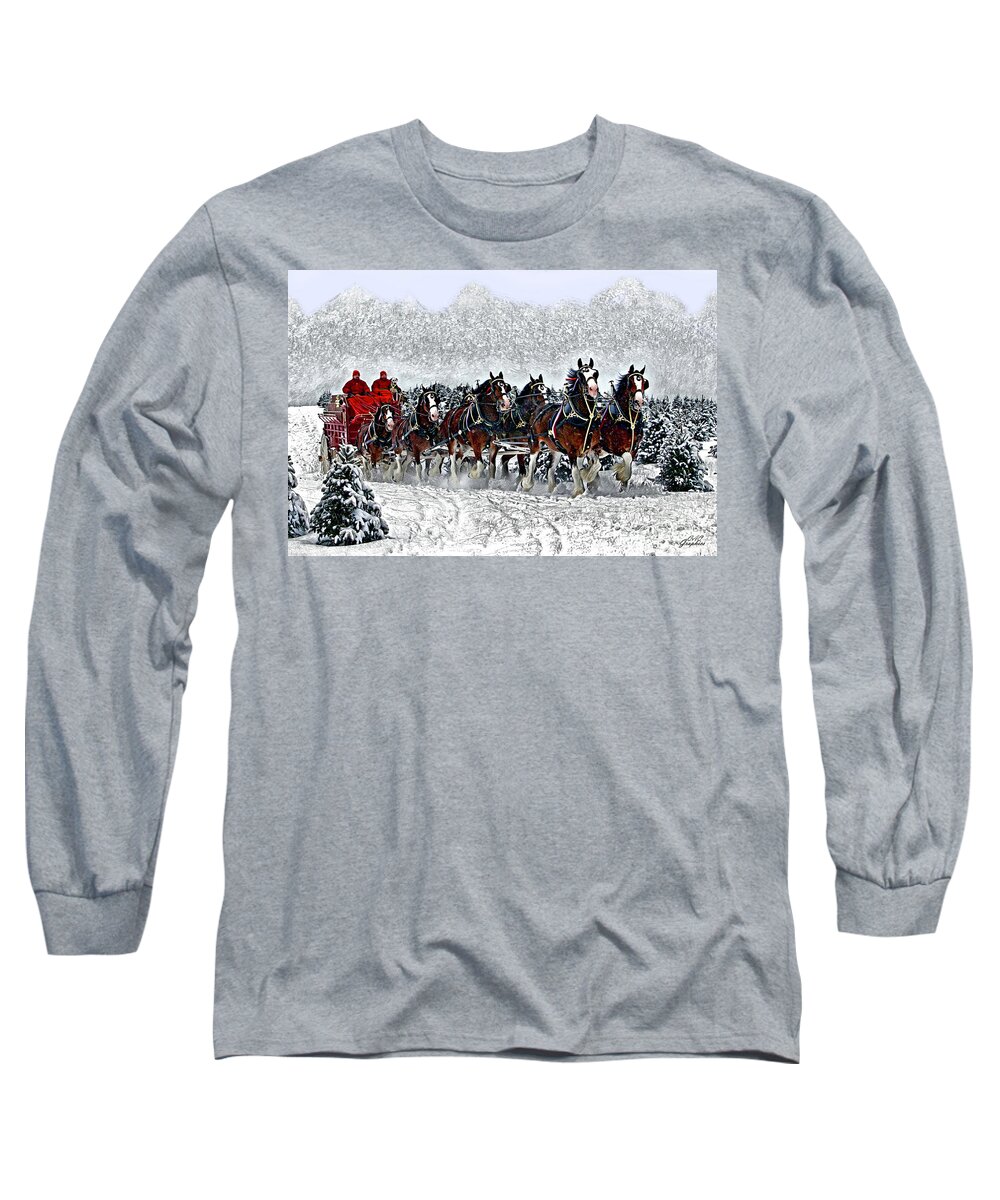 Clydesdales Long Sleeve T-Shirt featuring the digital art Clydesdales Hitch In Snow by CAC Graphics