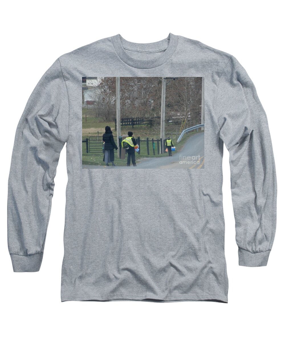 Amish Long Sleeve T-Shirt featuring the photograph Coming Home from School by Christine Clark