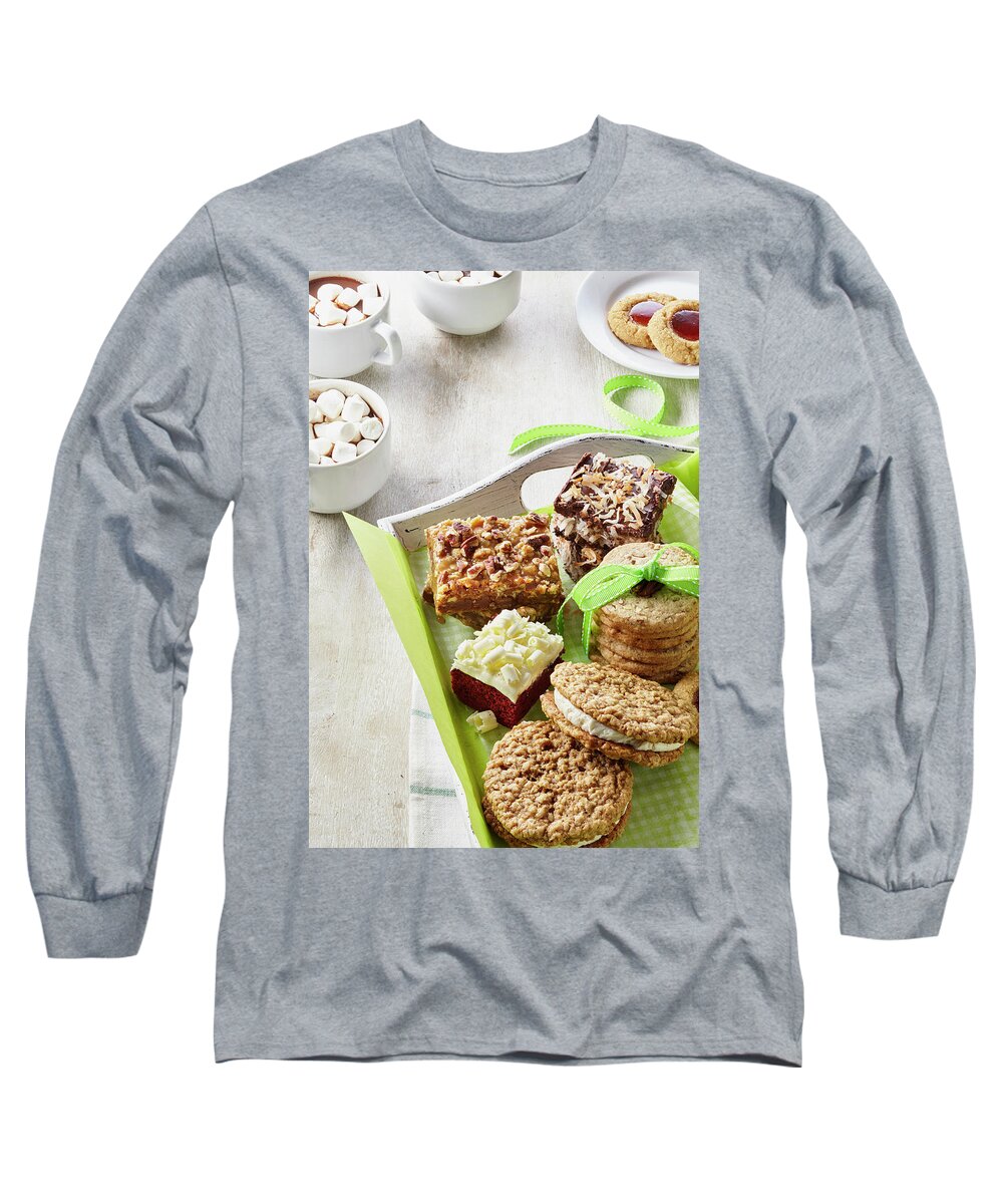 Hot Long Sleeve T-Shirt featuring the photograph Cookie Tray and Cocoa by Cuisine at Home