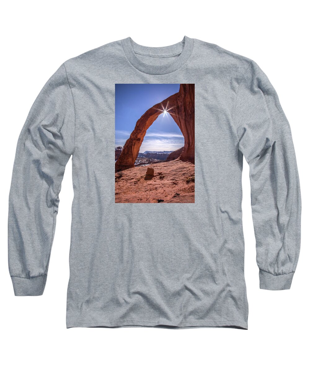 Utah Long Sleeve T-Shirt featuring the photograph Corona Arch Sunburst by Dan Norris