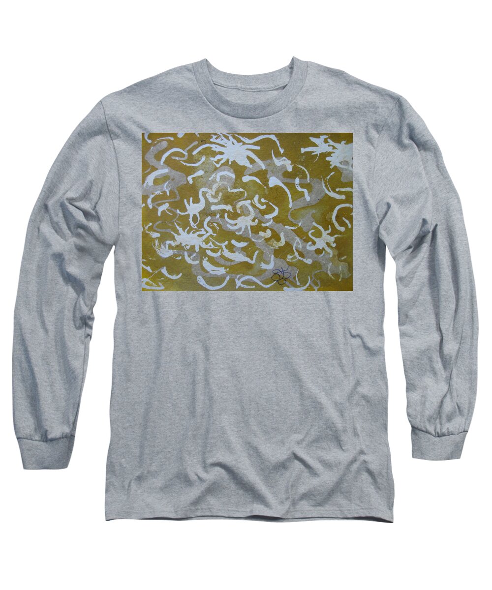Yellow Long Sleeve T-Shirt featuring the drawing Dull Yellow With Masking Fluid by AJ Brown
