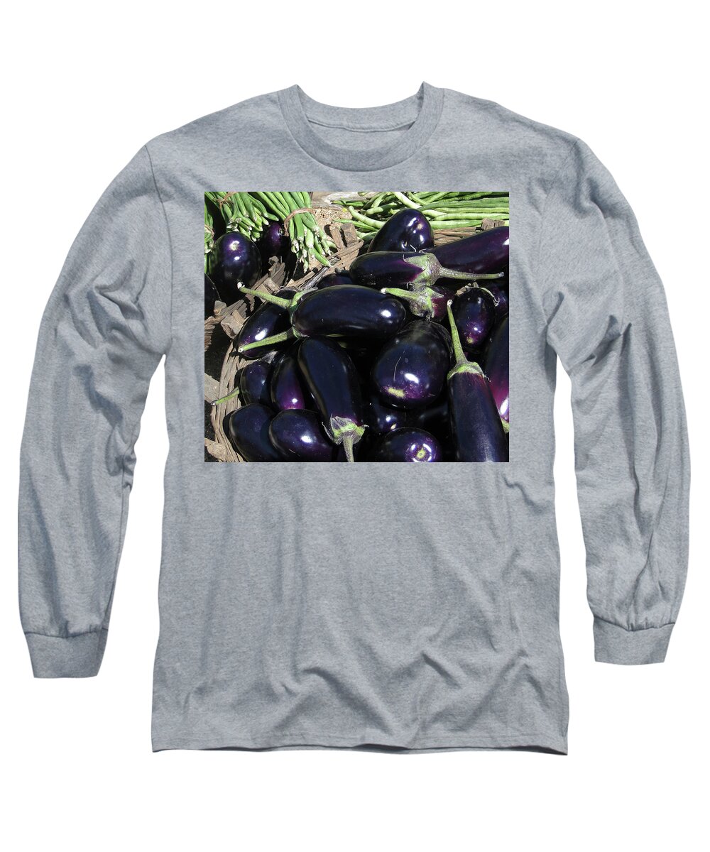 Aubergine Long Sleeve T-Shirt featuring the photograph Eggplants  for sale in in Chatikona by Steve Estvanik