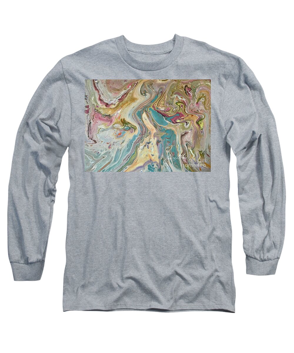 Embraced Long Sleeve T-Shirt featuring the painting Embraced by the sea by Monica Elena