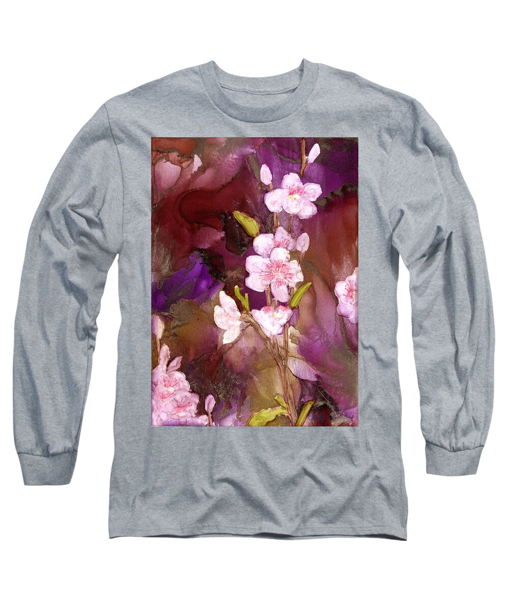 Plum Blossom Long Sleeve T-Shirt featuring the painting Enchanted by Charlene Fuhrman-Schulz
