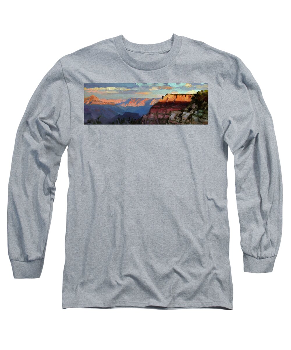 Southwest Long Sleeve T-Shirt featuring the painting Evening Light at the Grand Canyon by Steve Henderson