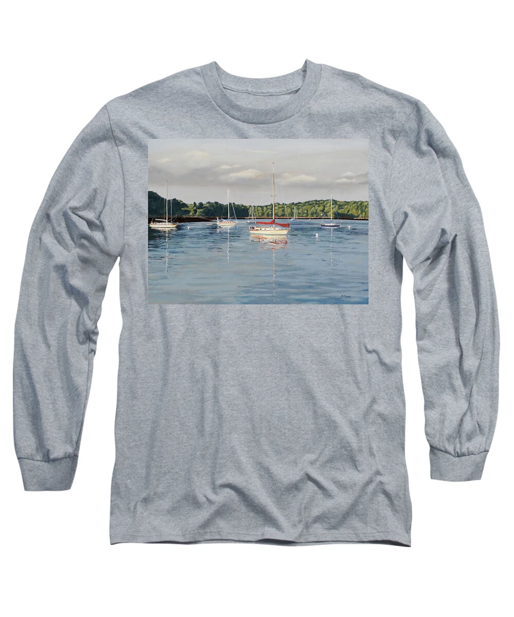 Maine Long Sleeve T-Shirt featuring the painting Evening Mooring by Craig Morris