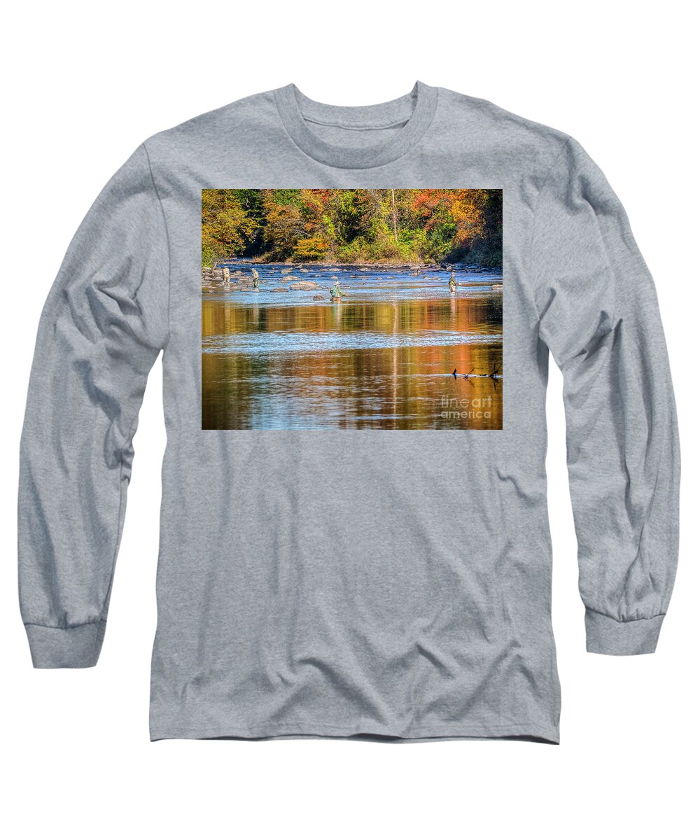 Farmingtion River Long Sleeve T-Shirt featuring the photograph Fall Fishing Reflections by Tom Cameron